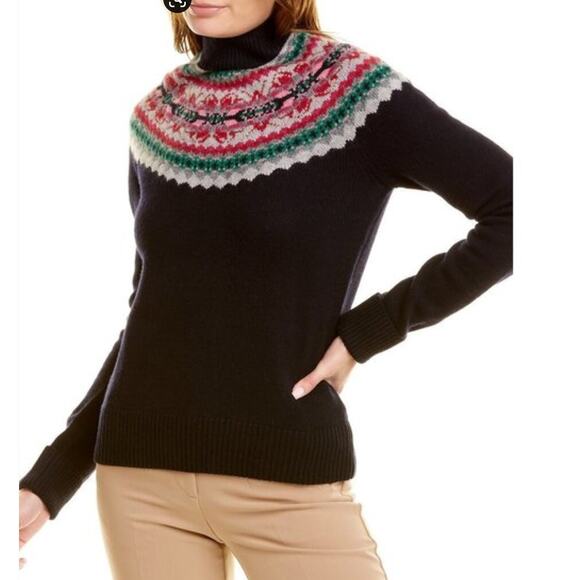 Brooks Brothers Lambswool Fair Isle Sweater Womens Size Medium Navy NWT - Picture 1 of 8